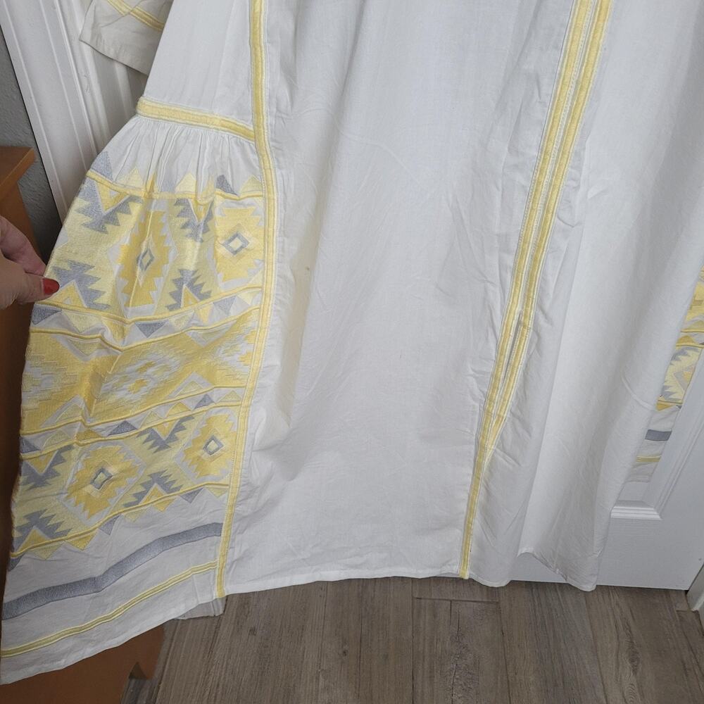 Julia Amory Dress 2XL White Yellow Coatue Caftan Embroidered Boho Maxi Belted - Picture 4 of 15